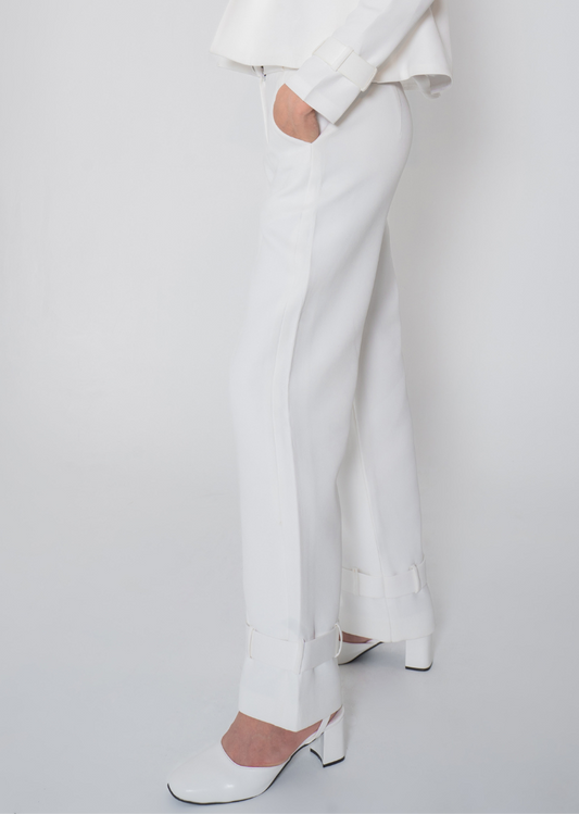 Belted White Pants For Women